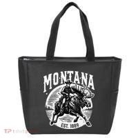 Montana Est. 1889 Cowboy Riding Moose Tote Bag thumb 0