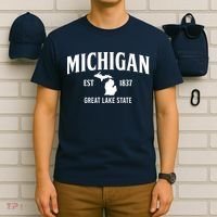 Michigan Est 1837 Great Lake State MI Pride USA T-Shirt thumb 6