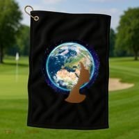 Mother Earth Afro Hair Galaxy Golf Towel thumb 1