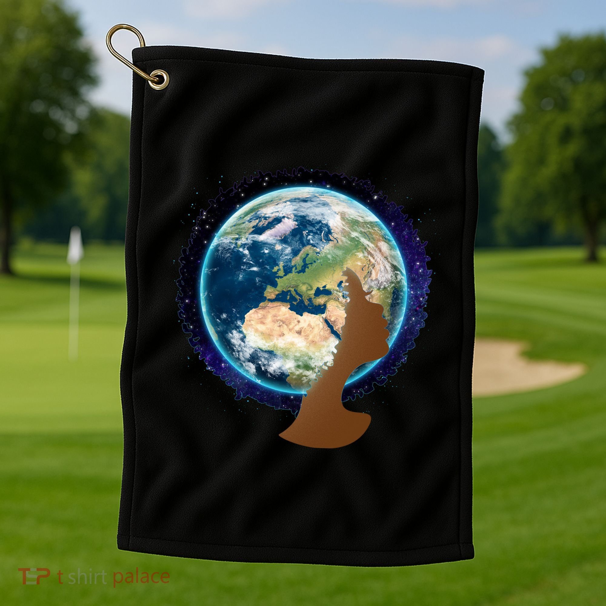 Mother Earth Afro Hair Galaxy Golf Towel