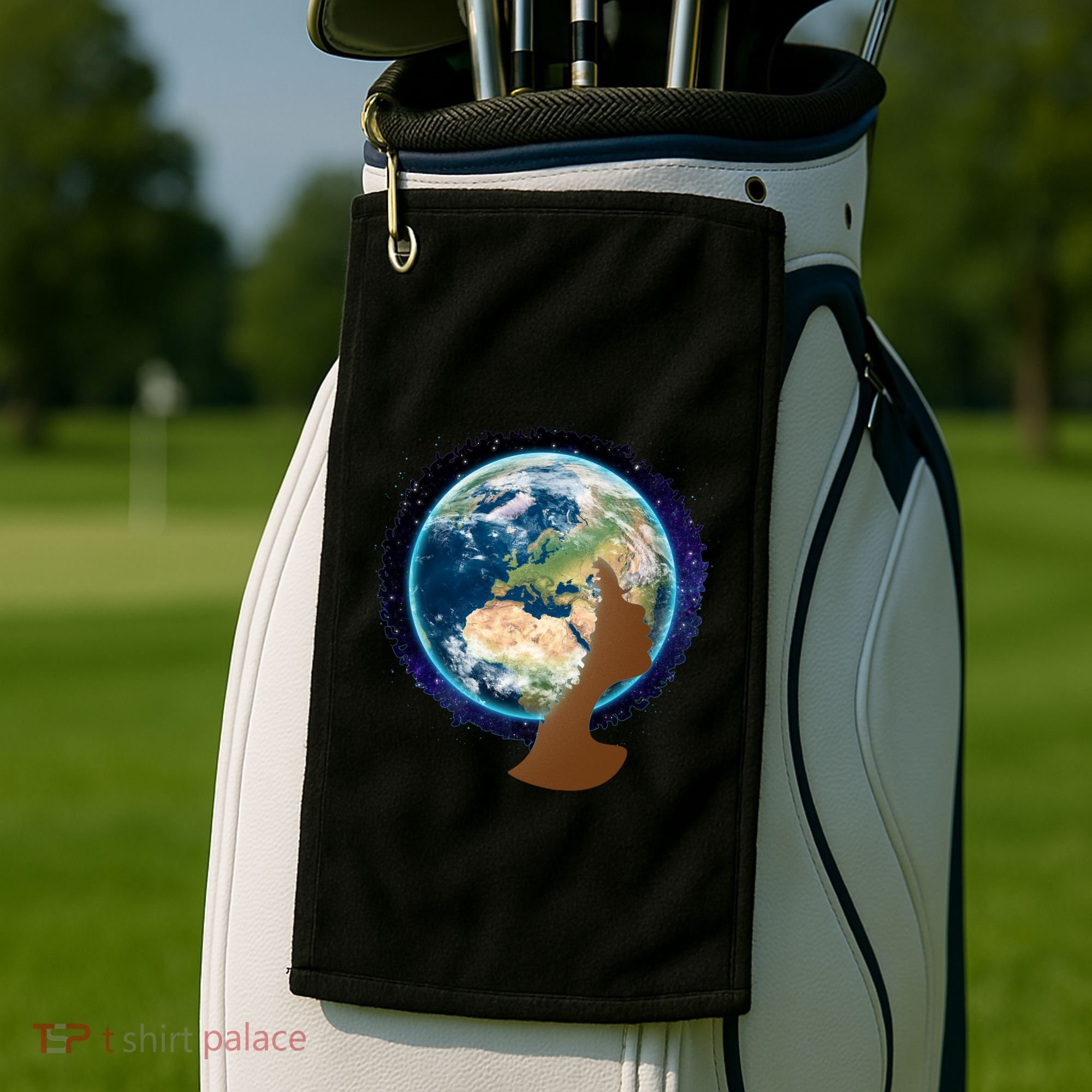 Mother Earth Afro Hair Galaxy Golf Towel