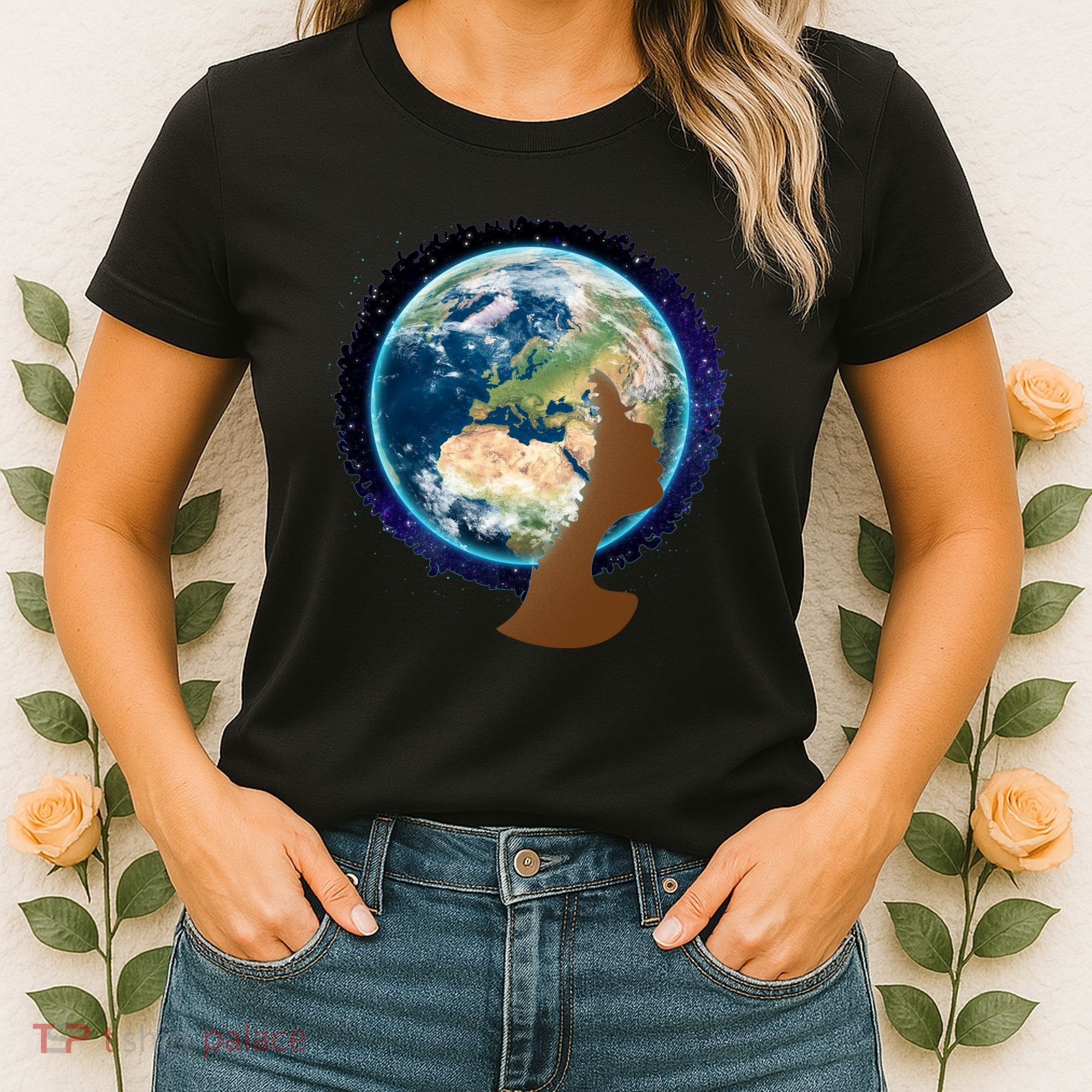Mother Earth Afro Hair Galaxy Women's T-Shirt