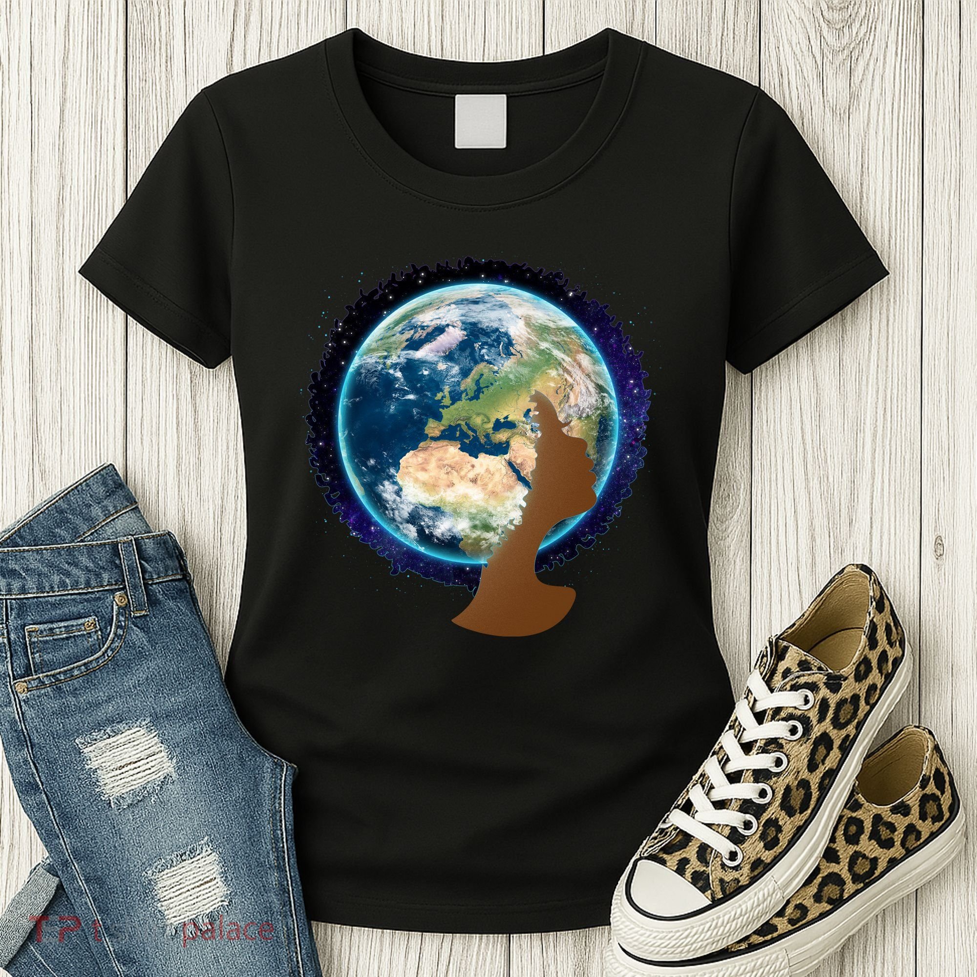 Mother Earth Afro Hair Galaxy Women's T-Shirt