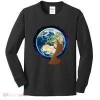 Mother Earth Afro Hair Galaxy Kids Long Sleeve Shirt thumb 0