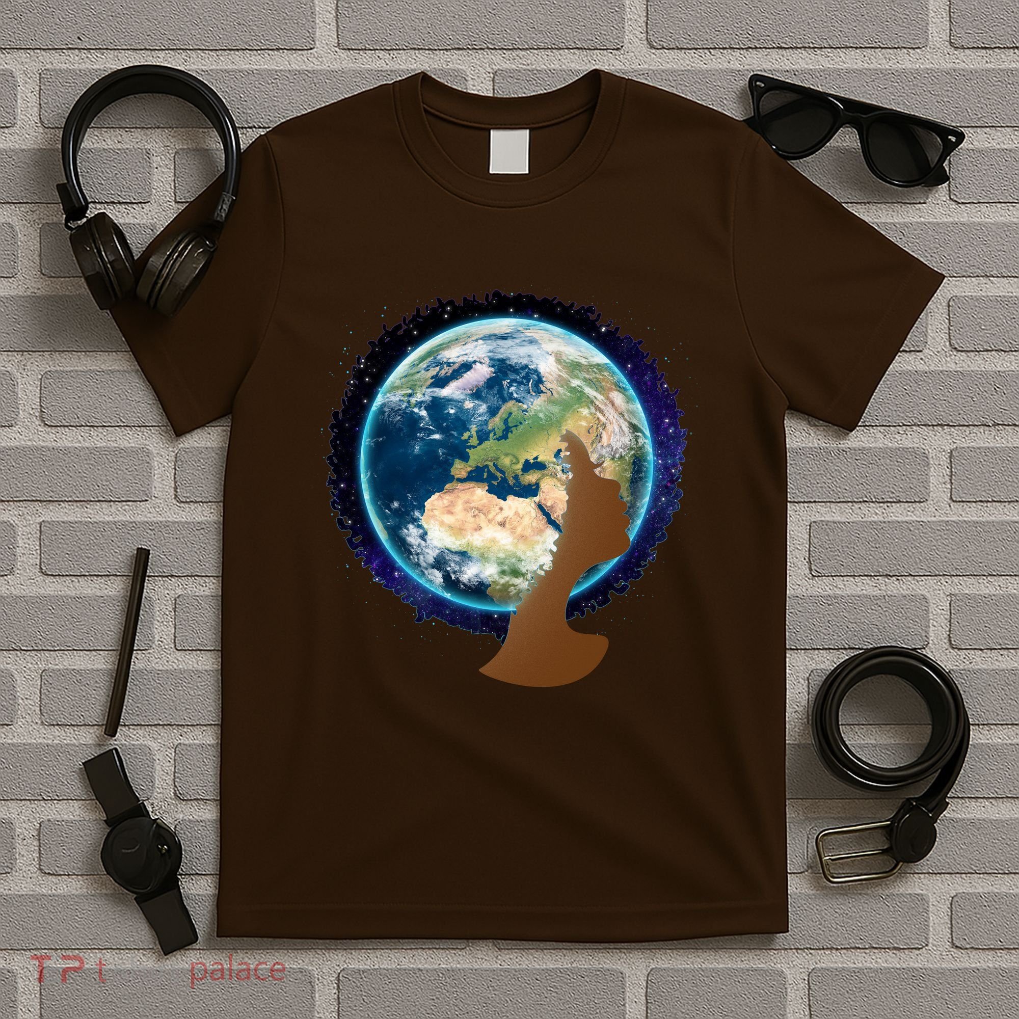 Mother Earth Afro Hair Galaxy T-Shirt