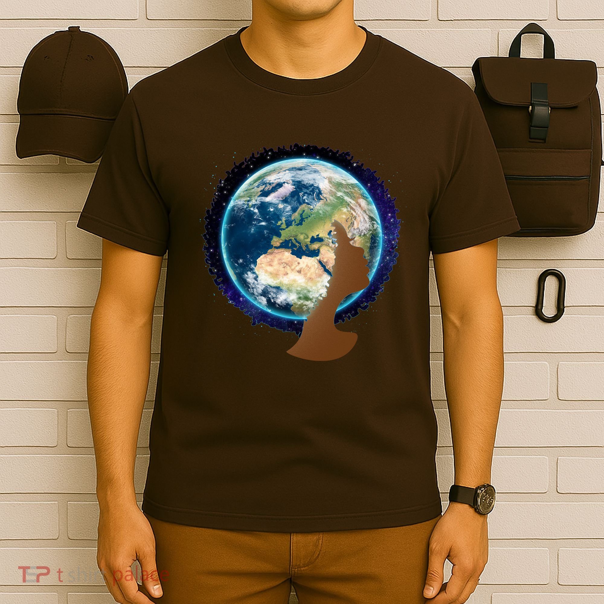 Mother Earth Afro Hair Galaxy T-Shirt