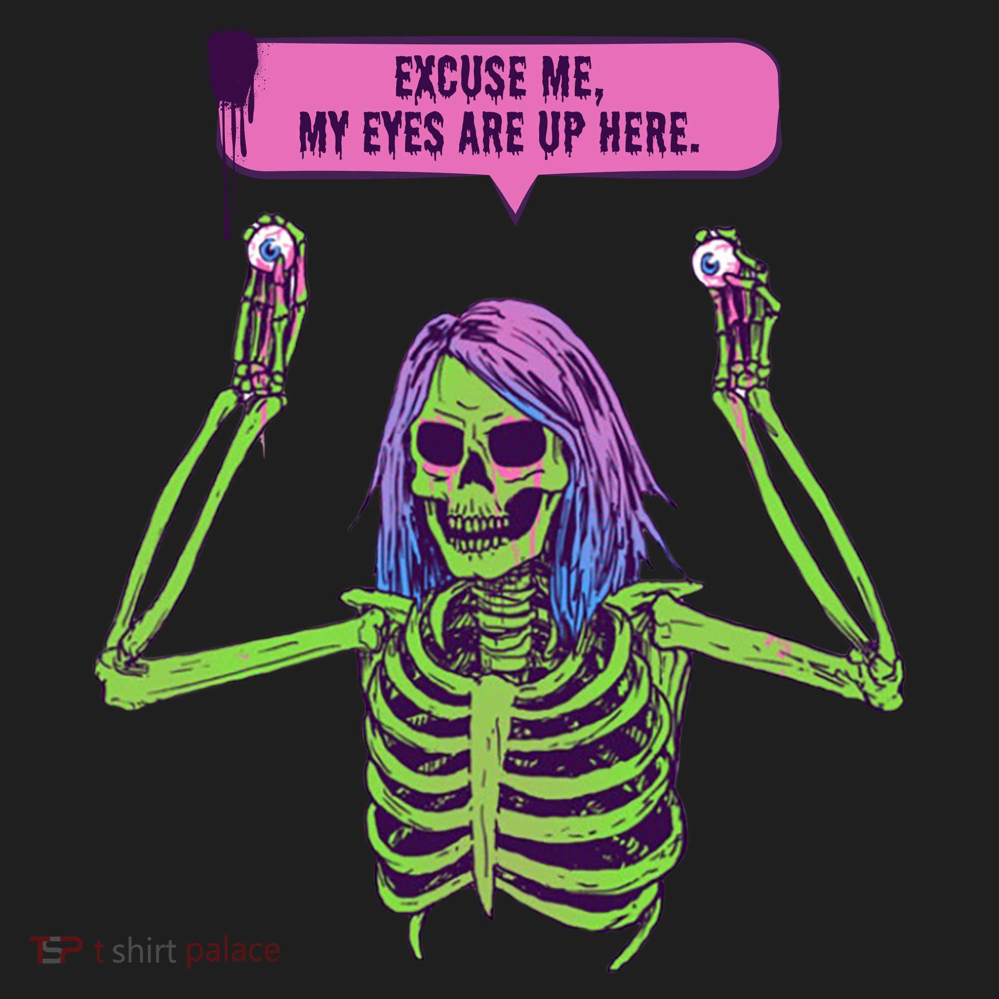 My Eyes Are Up Here Funny Creepy Skeleton Eyeballs Halloween Women's Sweatshirt