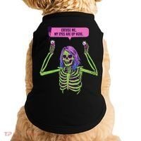 My Eyes Are Up Here Funny Creepy Skeleton Eyeballs Halloween Doggie Tank thumb 0