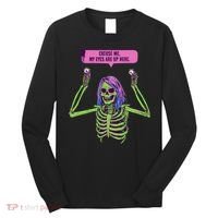 My Eyes Are Up Here Funny Creepy Skeleton Eyeballs Halloween Long Sleeve Shirt thumb 0