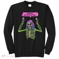 My Eyes Are Up Here Funny Creepy Skeleton Eyeballs Halloween Sweatshirt thumb 0