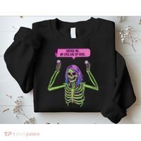 My Eyes Are Up Here Funny Creepy Skeleton Eyeballs Halloween Sweatshirt thumb 2