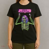 My Eyes Are Up Here Funny Creepy Skeleton Eyeballs Halloween T-Shirt thumb 4