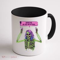 My Eyes Are Up Here Funny Creepy Skeleton Eyeballs Halloween Coffee Mug thumb 1