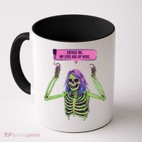 My Eyes Are Up Here Funny Creepy Skeleton Eyeballs Halloween Coffee Mug thumb 0