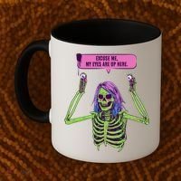 My Eyes Are Up Here Funny Creepy Skeleton Eyeballs Halloween Coffee Mug thumb 2