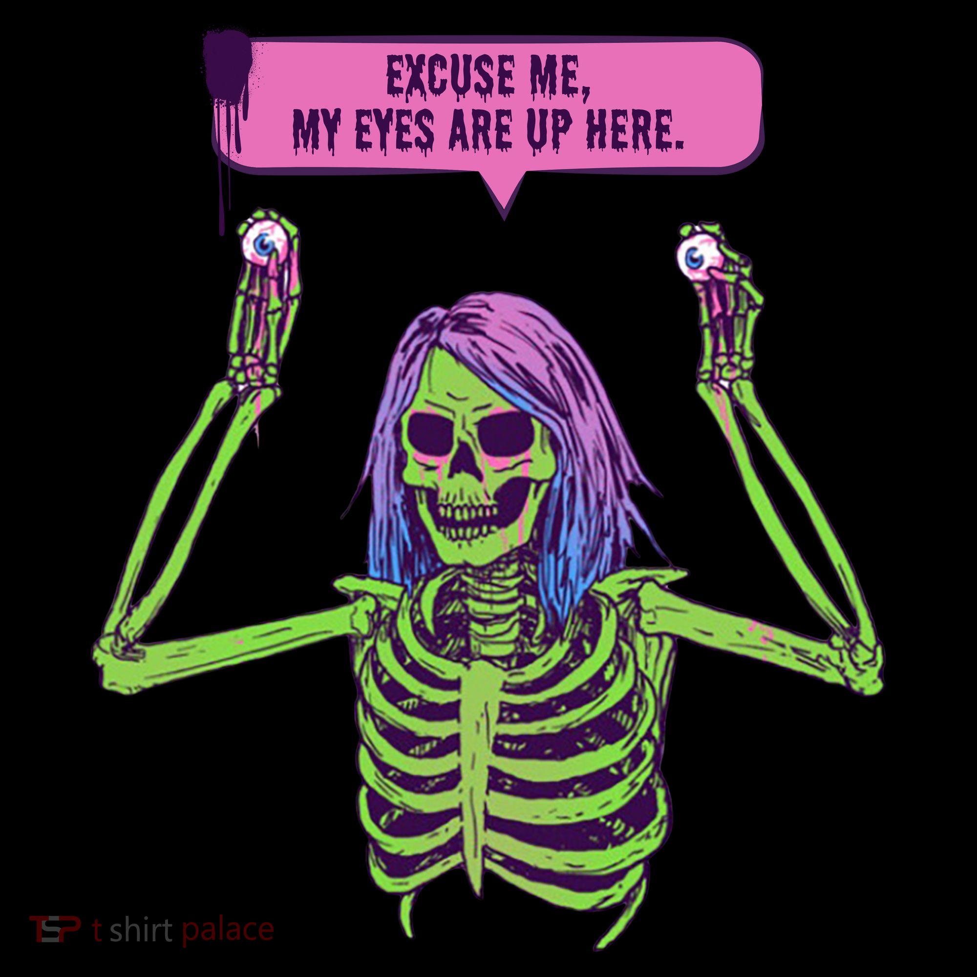 My Eyes Are Up Here Funny Creepy Skeleton Eyeballs Halloween Coffee Mug