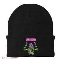 My Eyes Are Up Here Funny Creepy Skeleton Eyeballs Halloween Beanie thumb 0