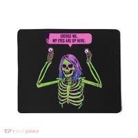 My Eyes Are Up Here Funny Creepy Skeleton Eyeballs Halloween Mousepad thumb 0