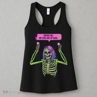 My Eyes Are Up Here Funny Creepy Skeleton Eyeballs Halloween Women's Tank Top thumb 3