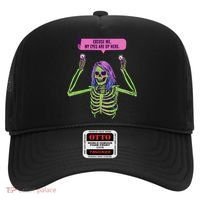 My Eyes Are Up Here Funny Creepy Skeleton Eyeballs Halloween Hat thumb 0