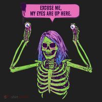 My Eyes Are Up Here Funny Creepy Skeleton Eyeballs Halloween Hat thumb 2