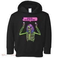 My Eyes Are Up Here Funny Creepy Skeleton Eyeballs Halloween Toddler Hoodie thumb 0