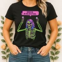 My Eyes Are Up Here Funny Creepy Skeleton Eyeballs Halloween Women's T-Shirt thumb 2