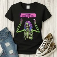 My Eyes Are Up Here Funny Creepy Skeleton Eyeballs Halloween Women's T-Shirt thumb 3