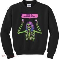 My Eyes Are Up Here Funny Creepy Skeleton Eyeballs Halloween Kids Sweatshirt thumb 0