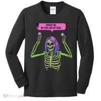 My Eyes Are Up Here Funny Creepy Skeleton Eyeballs Halloween Kids Long Sleeve Shirt thumb 0