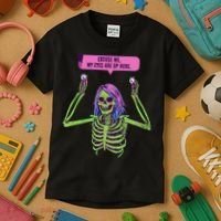 My Eyes Are Up Here Funny Creepy Skeleton Eyeballs Halloween Kids T-Shirt thumb 3