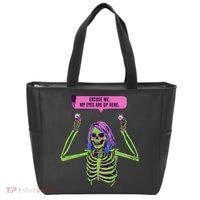 My Eyes Are Up Here Funny Creepy Skeleton Eyeballs Halloween Tote Bag thumb 0