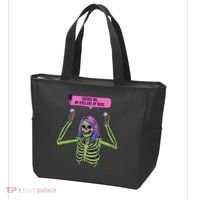 My Eyes Are Up Here Funny Creepy Skeleton Eyeballs Halloween Tote Bag thumb 3