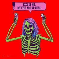 My Eyes Are Up Here Funny Creepy Skeleton Eyeballs Halloween Santa Hat thumb 1
