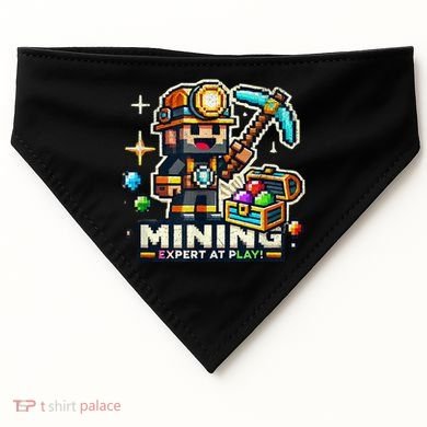 Mining Expert At Play! Pixelated Miner USA-Made Doggie Bandana