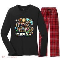 Mining Expert At Play! Pixelated Miner Women's Long Sleeve Flannel Pajama Set  thumb 0