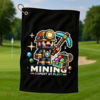 Mining Expert At Play! Pixelated Miner Golf Towel thumb 1