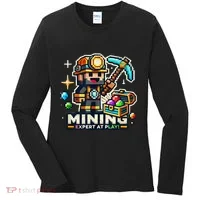 Mining Expert At Play! Pixelated Miner Women's Long Sleeve Shirt thumb 0