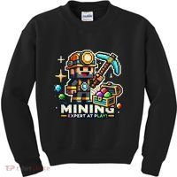 Mining Expert At Play! Pixelated Miner Kids Sweatshirt thumb 0