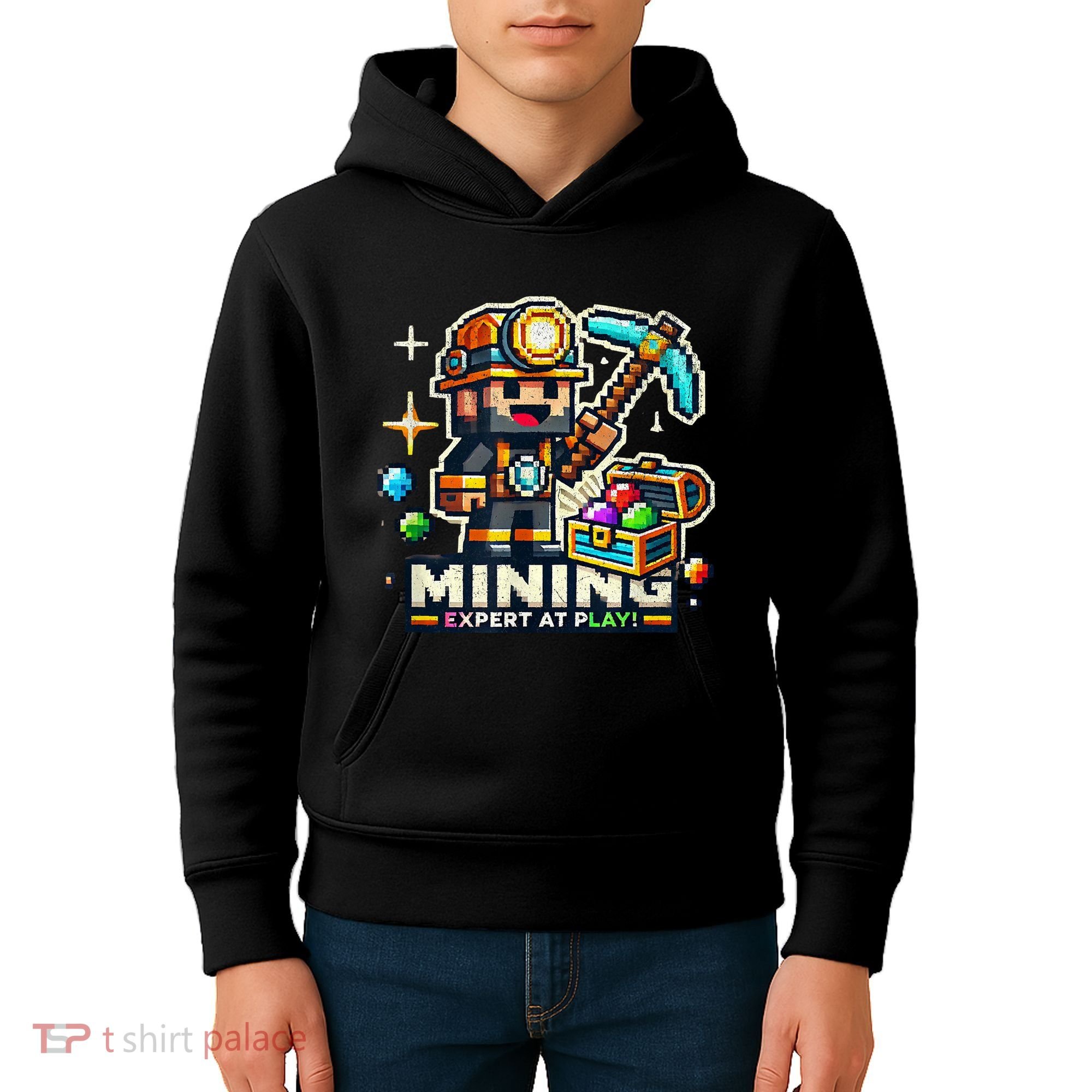Mining Expert At Play! Pixelated Miner Kids Hoodie