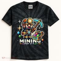 Mining Expert At Play! Pixelated Miner Kids Tie-Dye T-Shirt thumb 0
