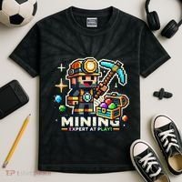 Mining Expert At Play! Pixelated Miner Kids Tie-Dye T-Shirt thumb 2