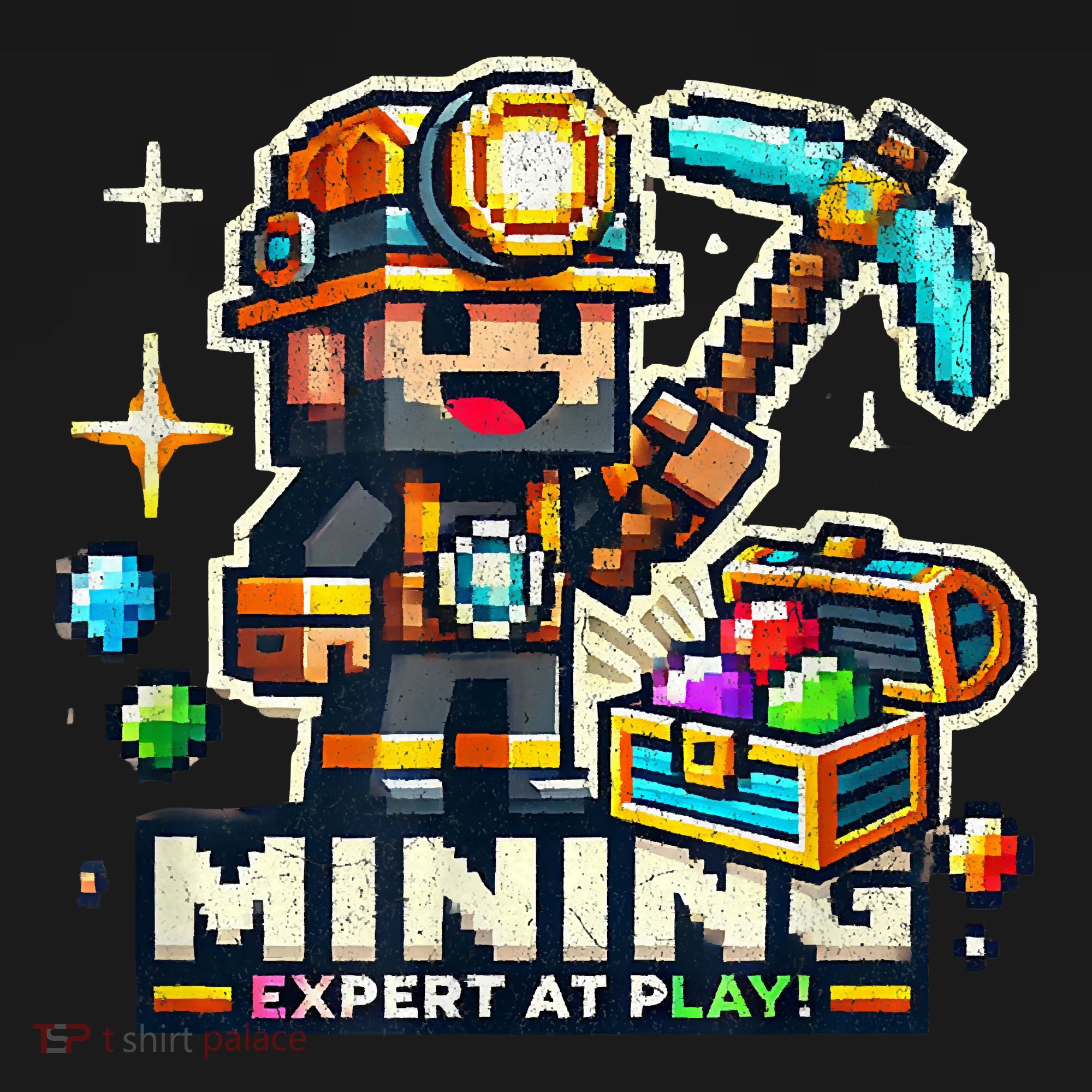 Mining Expert At Play! Pixelated Miner Kids Tie-Dye T-Shirt