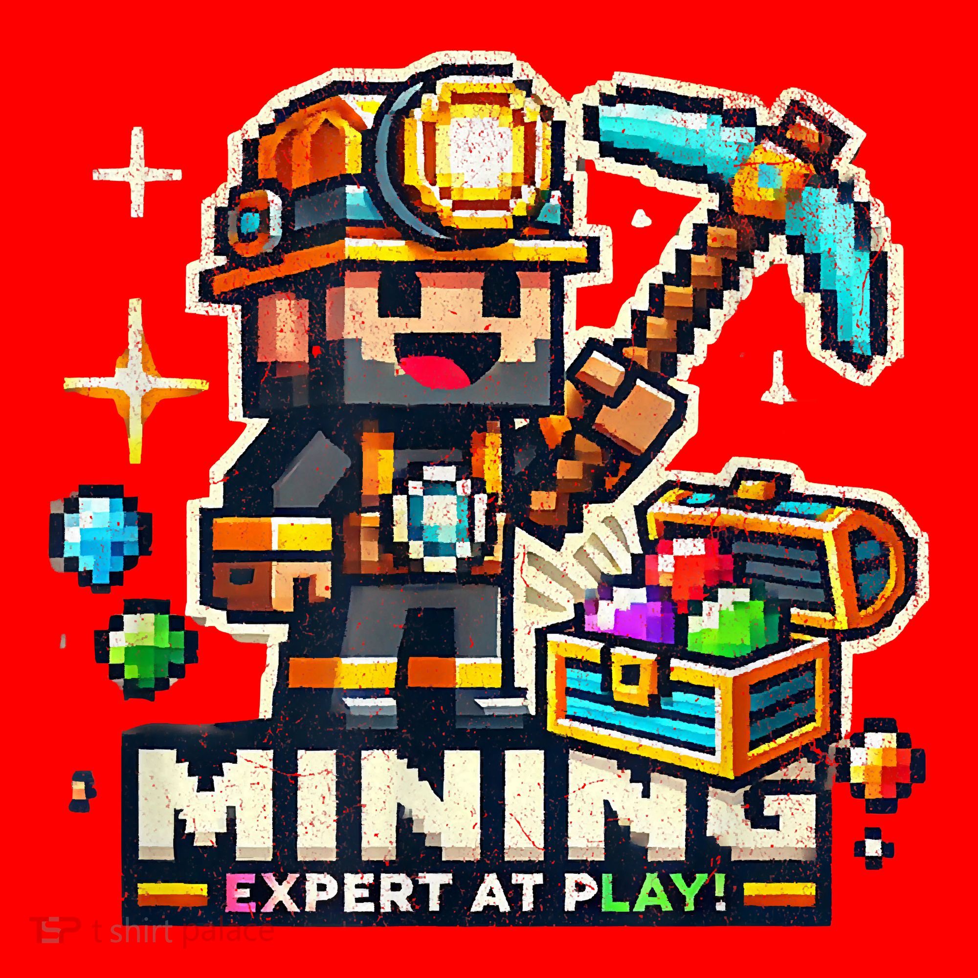 Mining Expert At Play! Pixelated Miner Santa Hat