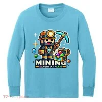 Mining Expert At Play! Pixelated Miner Kids Long Sleeve Shirt thumb 0