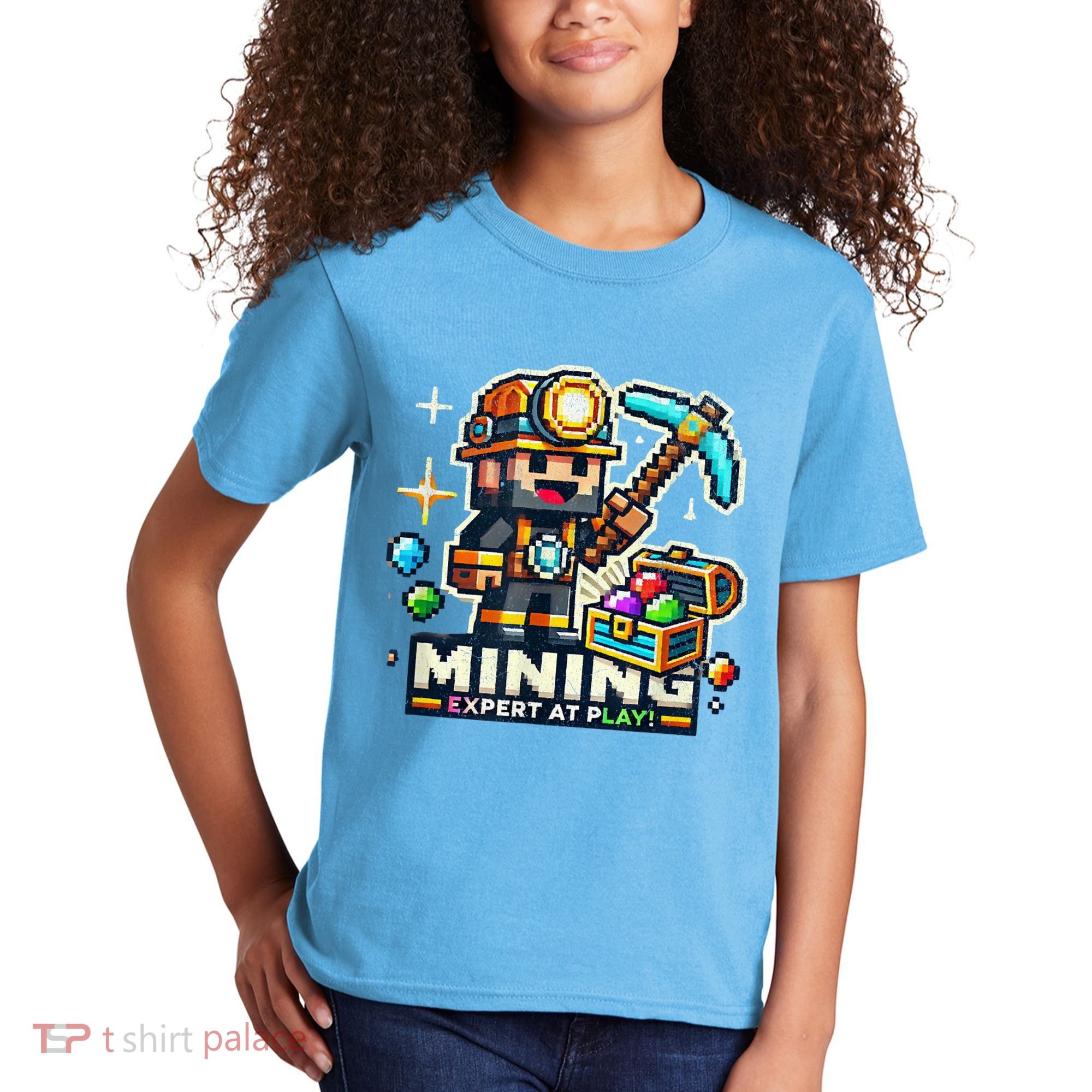 Mining Expert At Play! Pixelated Miner Kids T-Shirt
