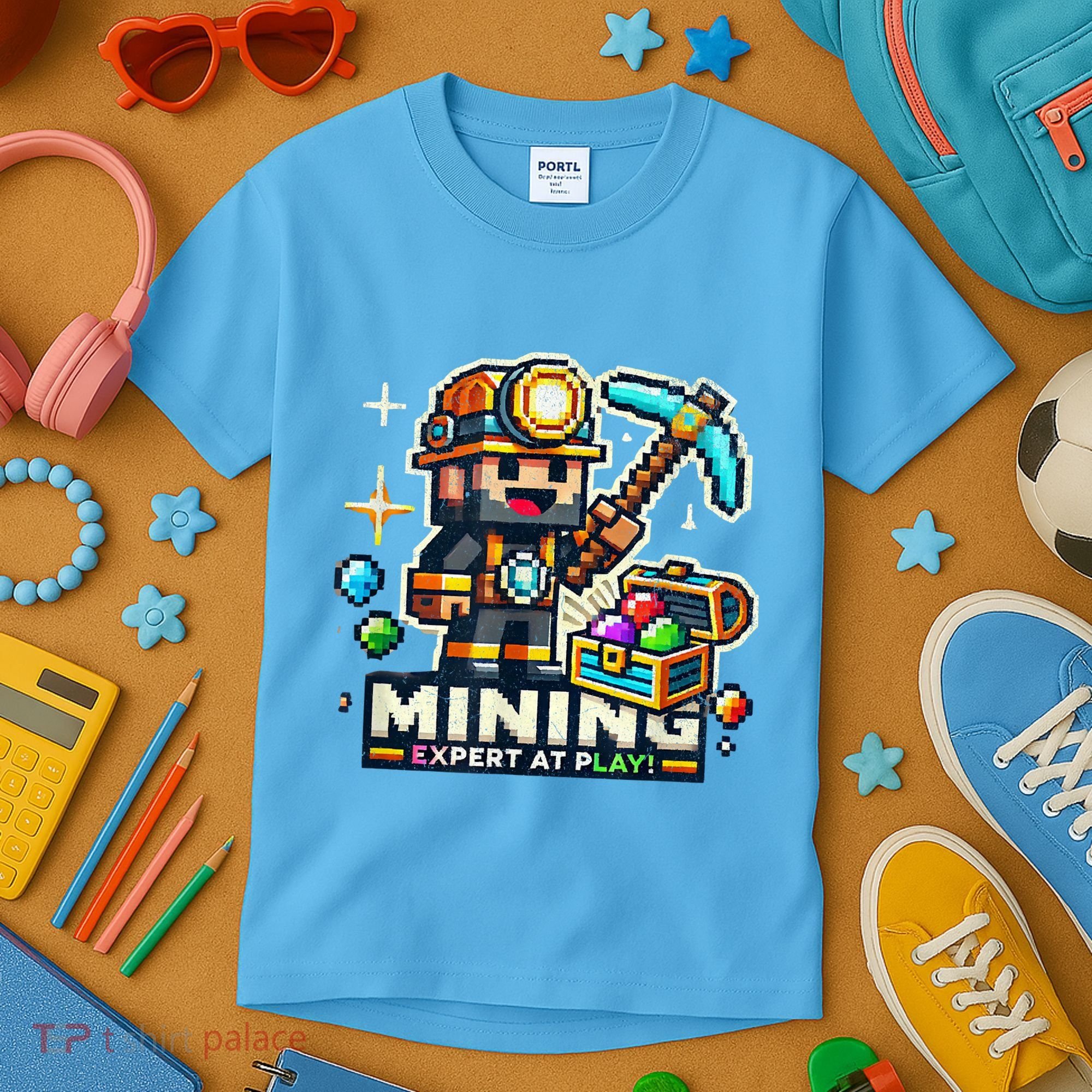 Mining Expert At Play! Pixelated Miner Kids T-Shirt