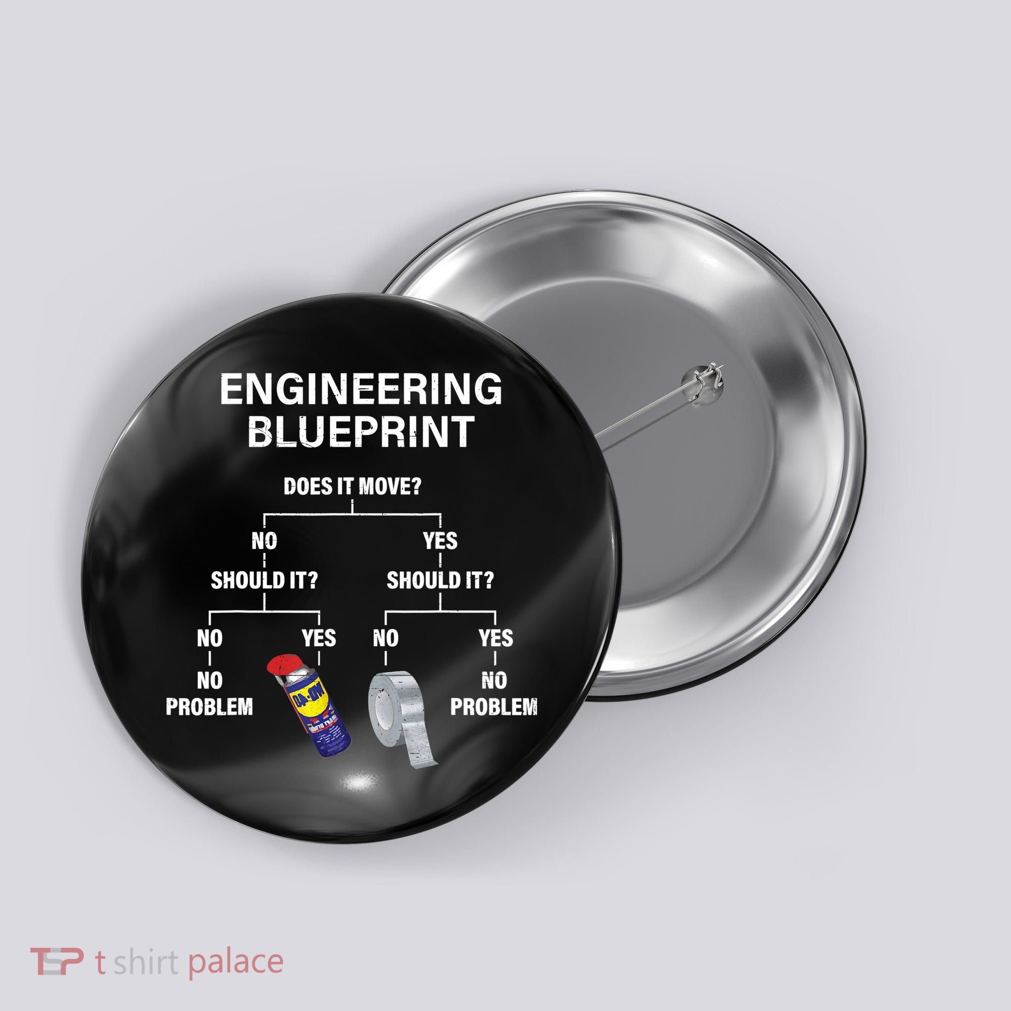 My Engineering Blueprint Funny Engineer TShirt Button