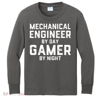 Mechanical Engineer By Day Gamer By Night Meme For Engineers Kids Long Sleeve Shirt