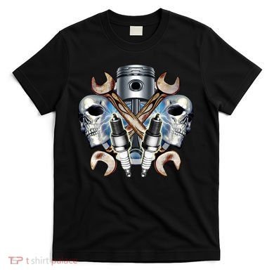 Mechanic Skulls With Wrench & Spark Plugs T-Shirt